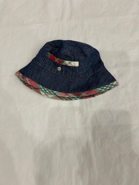 GAP Denim Bucket Hat with Red & Green Plaid Trim